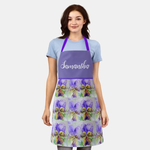 Violas Floral Purple Yellow Viola Violet Pattern A Apron