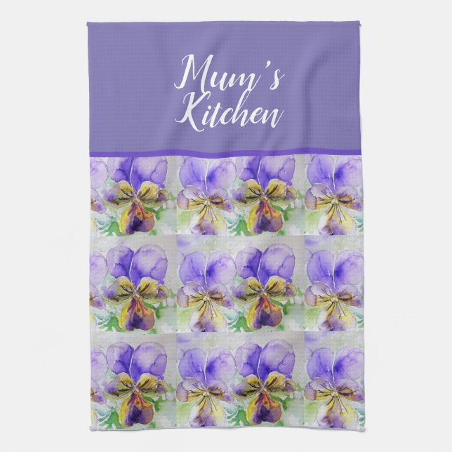 Violas Floral Purple Yellow Viola Violet Pattern Kitchen Towel (Vertical)