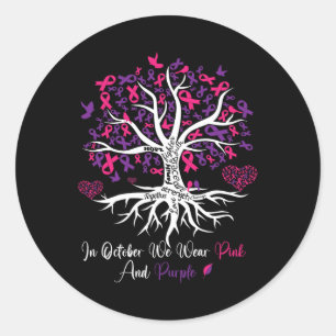 Violence Breast Cancer Awareness Month Ribbon Tree Classic Round Sticker