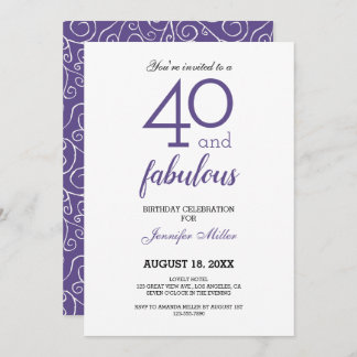 Violet 40 and Fabulous Birthday Invitation