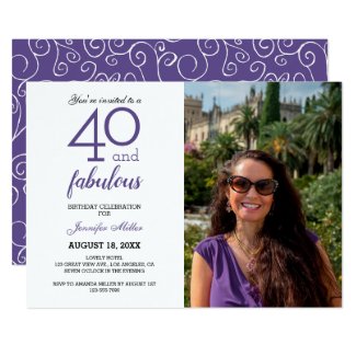 Violet 40 and Fabulous Birthday Photo Invitation