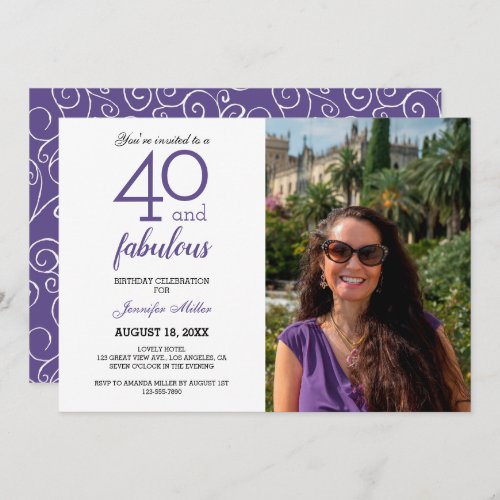 Violet 40 and Fabulous Birthday Photo Invitation