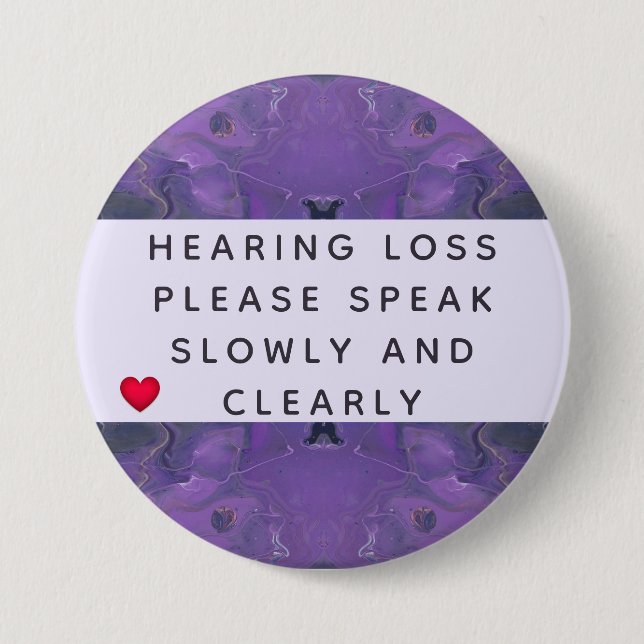 Violet Abstract Heart Hearing Loss 3 Inch Button (Front)