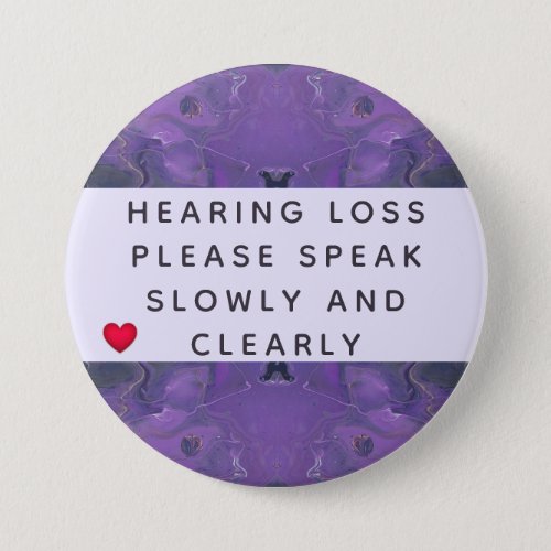 Violet Abstract Heart Hearing Loss 3 Inch Button
