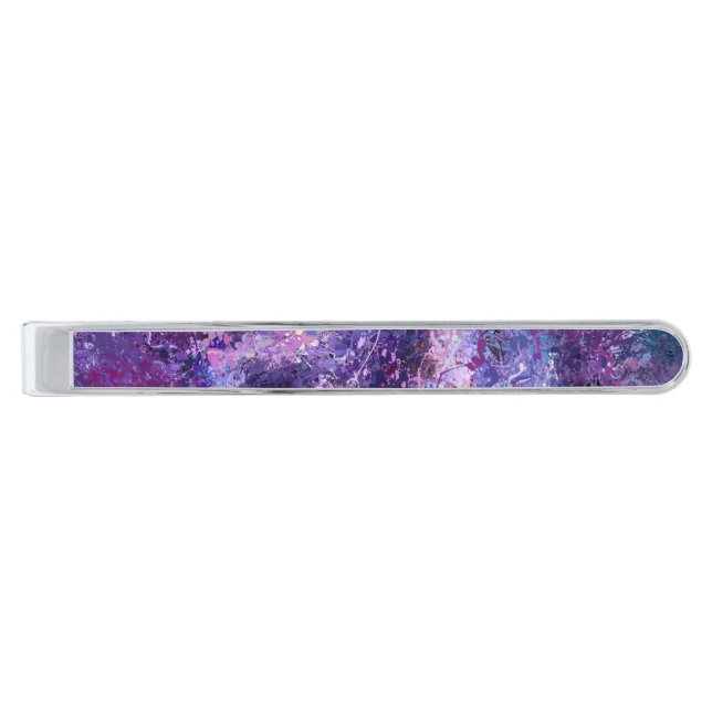 Violet abstraction silver finish tie bar (Front)