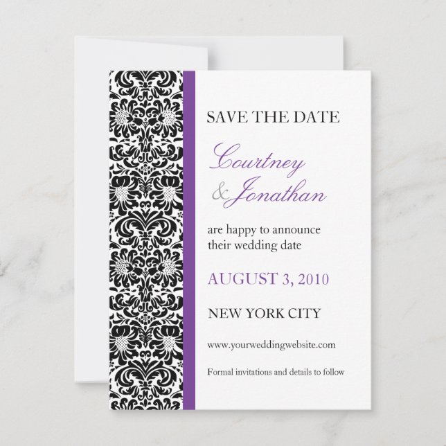 Violet Accented Damask Save the Date (Front)
