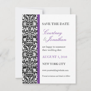Violet Accented Damask Save the Date