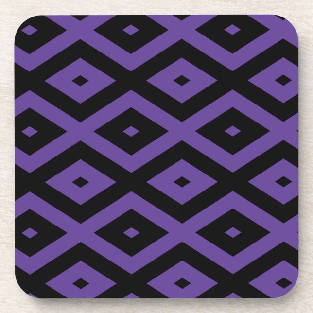 Violet and black diamond pattern beverage coaster (Front)