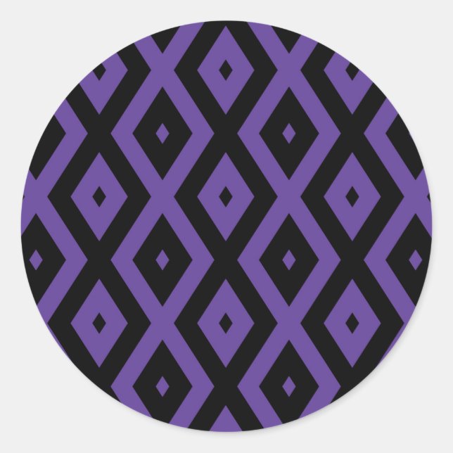 Violet and black diamond pattern classic round sticker (Front)