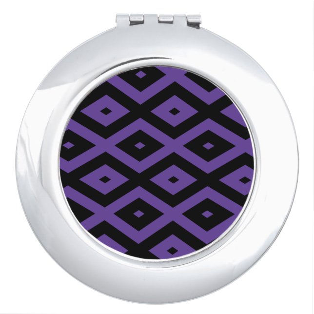 Violet and black diamond pattern compact mirror (Front)