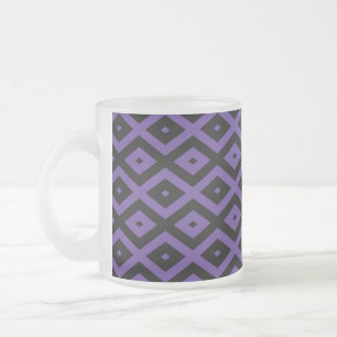 Violet and black diamond pattern frosted glass coffee mug