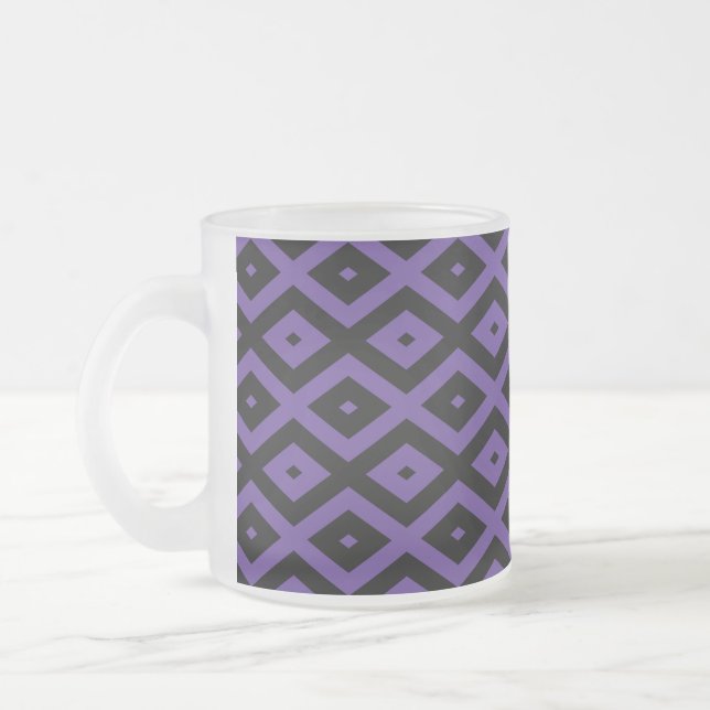 Violet and black diamond pattern frosted glass coffee mug (Left)