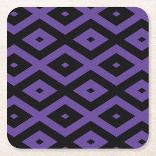 Violet and black diamond pattern square paper coaster