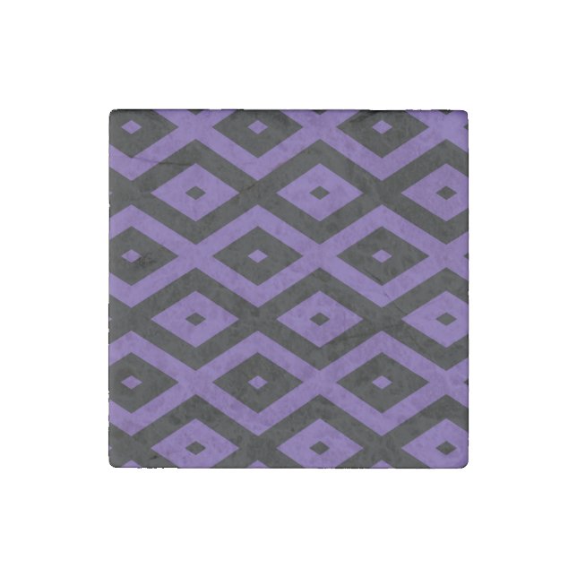 Violet and black diamond pattern stone magnet (Front)