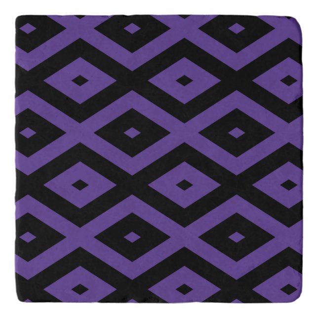 Violet and black diamond pattern trivet (Front)