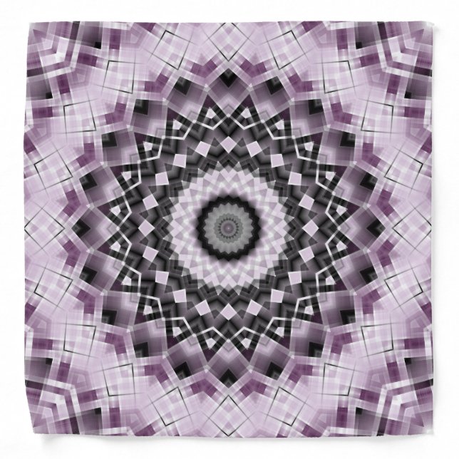 Violet and Black Geometric Mandala Pattern Design Bandana (Front)