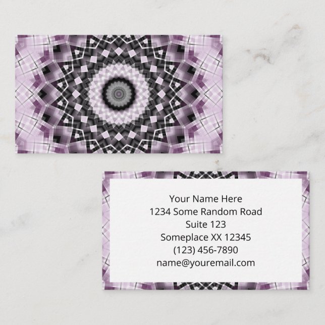 Violet and Black Geometric Mandala Pattern Design Business Card (Front/Back)