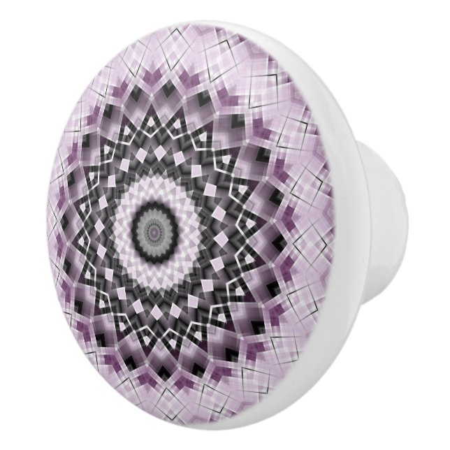Violet and Black Geometric Mandala Pattern Design Ceramic Knob (Right)