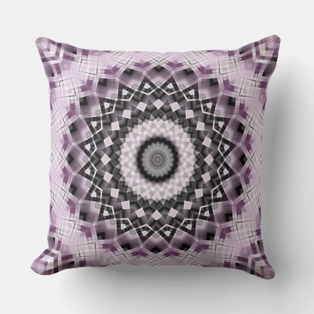 Violet and Black Geometric Mandala Pattern Design Throw Pillow (Front)
