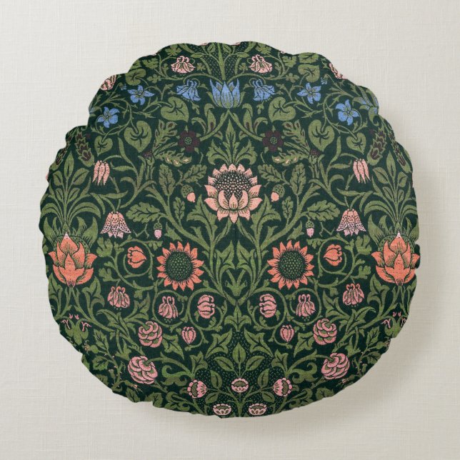 Violet and Columbine by William Morris  Round Pillow (Front)