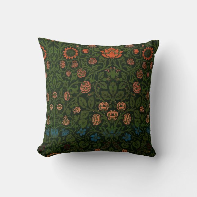 Violet and Columbine (by William Morris) Throw Pillow (Front)