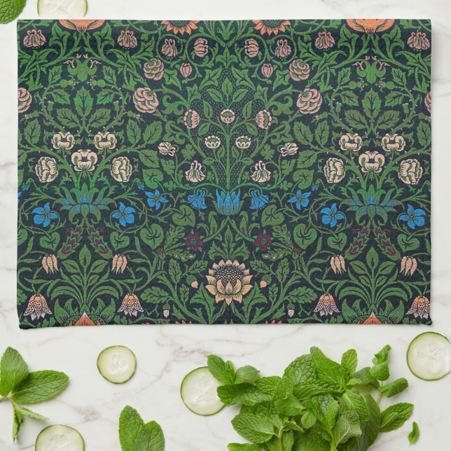 Violet and Columbine, William Morris Kitchen Towel (Folded)