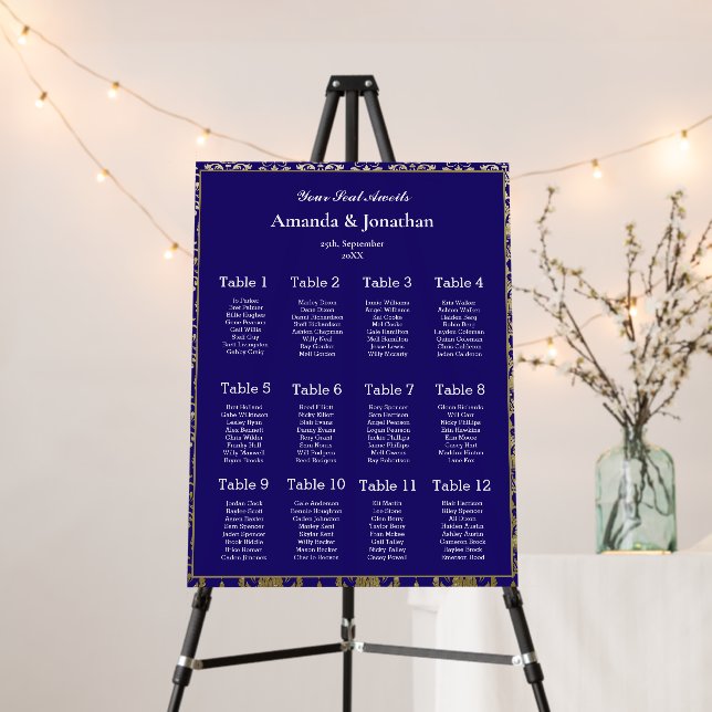 Violet and Gold Alphabetical Wedding Seating Chart Foam Board (In Situ (Stand))