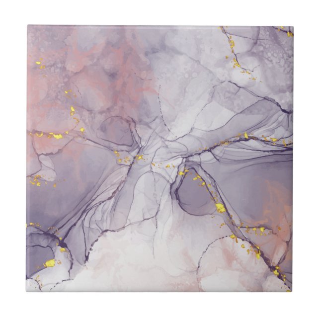 Violet and Gold Marble Ceramic Tile (Front)