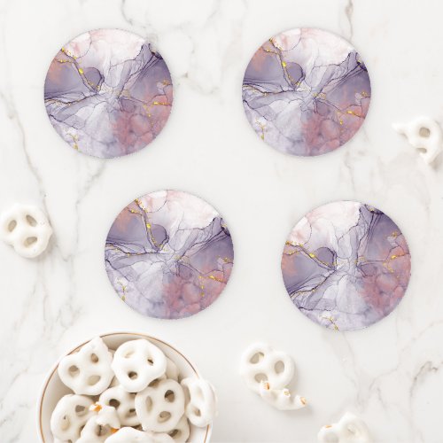 Violet and Gold Marble Coaster Set