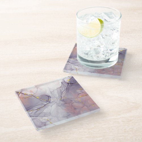 Violet and Gold Marble Glass Coaster