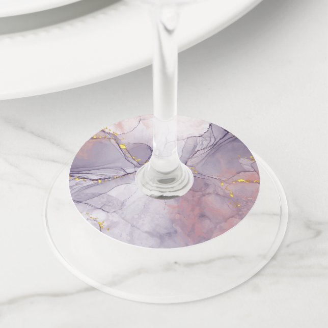 Violet and Gold Marble Wine Glass Tag (Close Up)