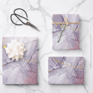 Violet and Gold Marble Wrapping Paper Sheets