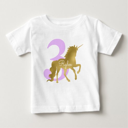 Violet and Gold Unicorn Milestone Birthday Baby T_Shirt