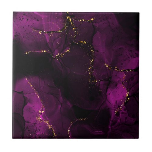 Violet and Golden Marble Ceramic Tile