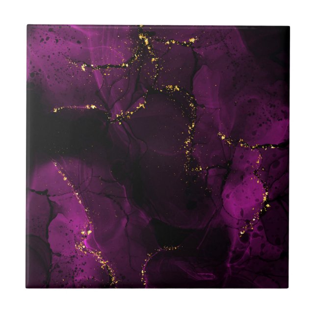 Violet and Golden Marble Ceramic Tile (Front)