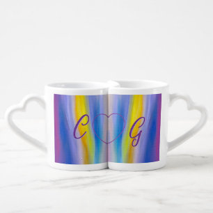 Violet and Golden Ray Abstract Coffee Mug Set