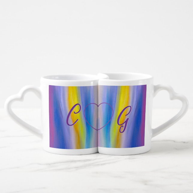 Violet and Golden Ray Abstract Coffee Mug Set (Front Nesting)