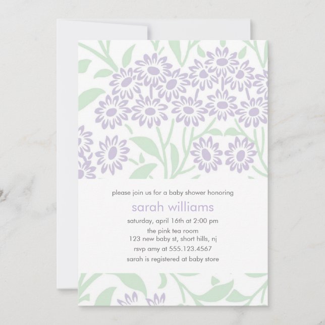 Violet and Green Floral Damask Baby Shower Invitation (Front)