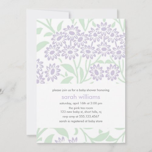 Violet and Green Floral Damask Baby Shower Personalized Announcements