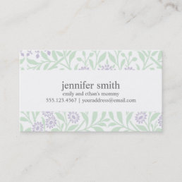 Violet and Green Floral Damask Pattern Calling Card