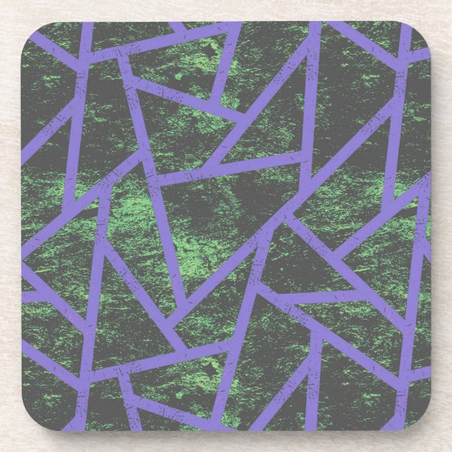 Violet and green mosaic pattern beverage coaster (Front)