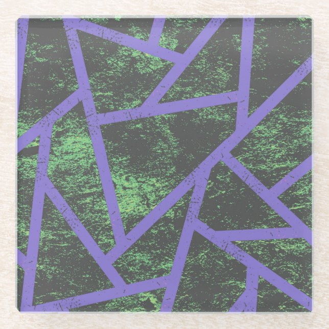 Violet and green mosaic pattern glass coaster (Front)