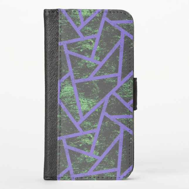 Violet and green mosaic pattern iPhone wallet case (Front)