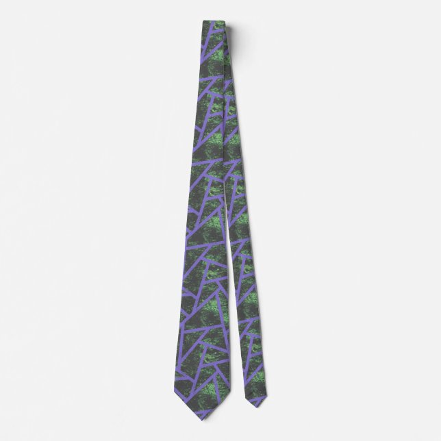Violet and green mosaic pattern neck tie (Front)