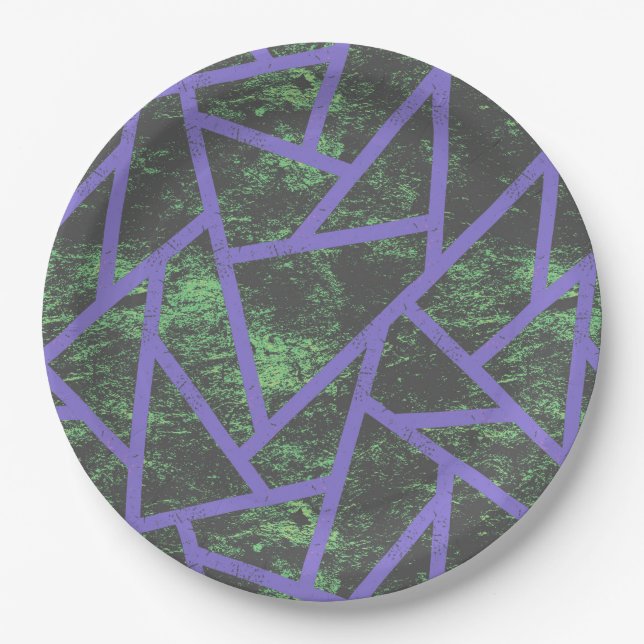 Violet and green mosaic pattern paper plates (Front)