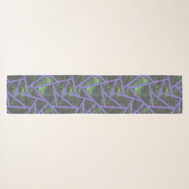 Violet and green mosaic pattern scarf (Front (Horizontal))