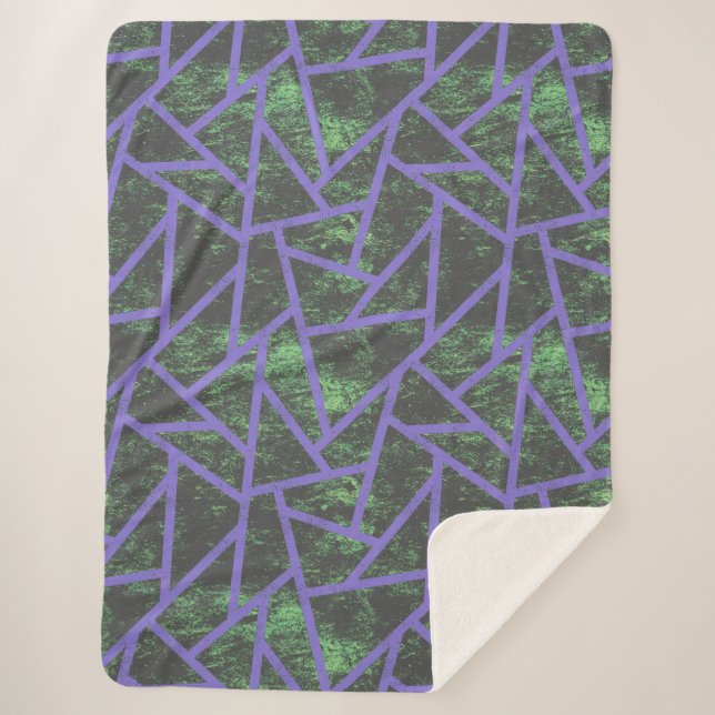 Violet and green mosaic pattern sherpa blanket (Front)