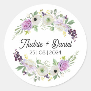Violet and Green Rustic Flowers Wedding Sticker