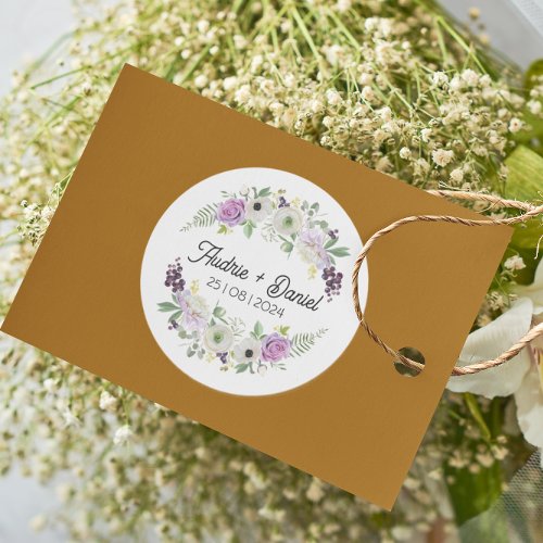 Violet and Green Rustic Flowers Wedding Sticker