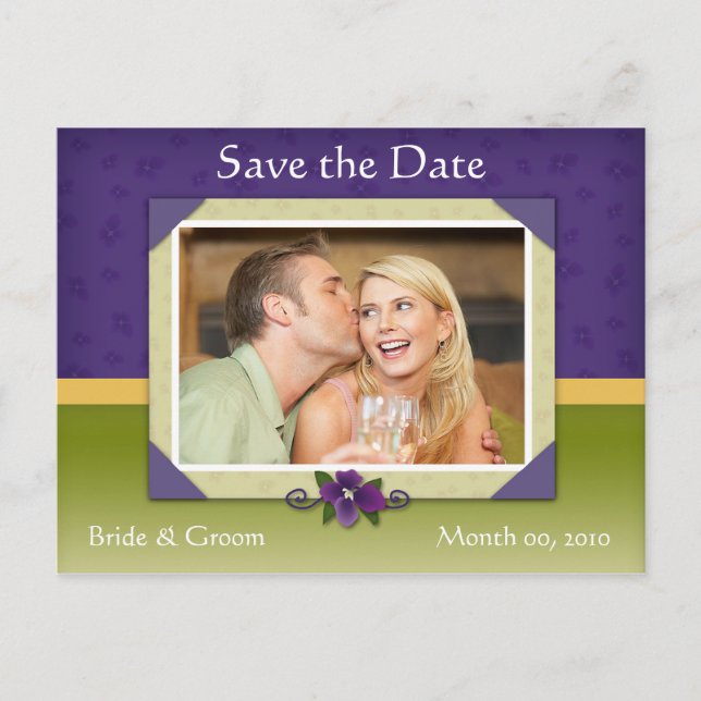 Violet and Green Save the Date Photo Postcards (Front)